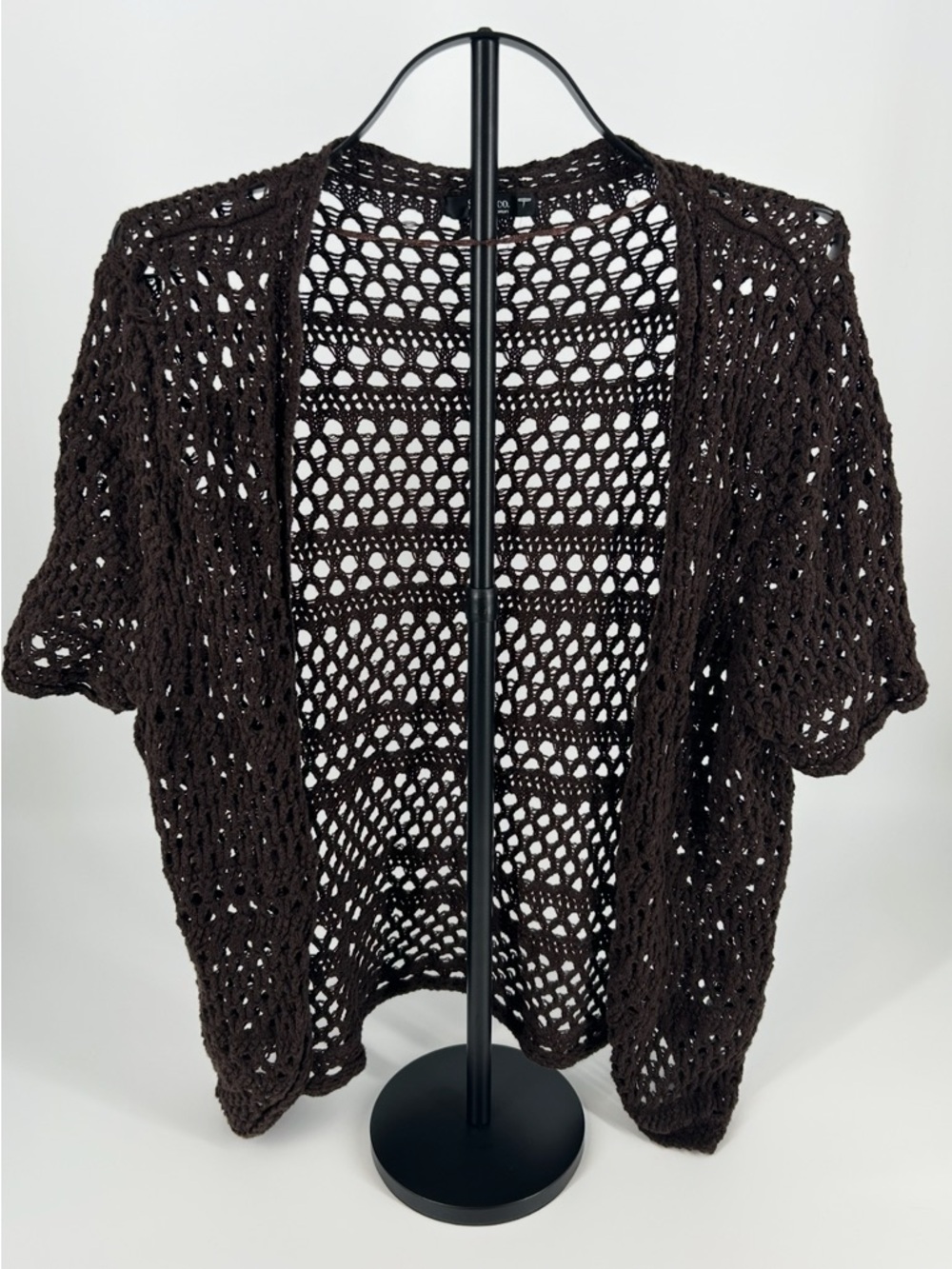Style & Co. Brown Open Crochet Short-Sleeve Cardigan